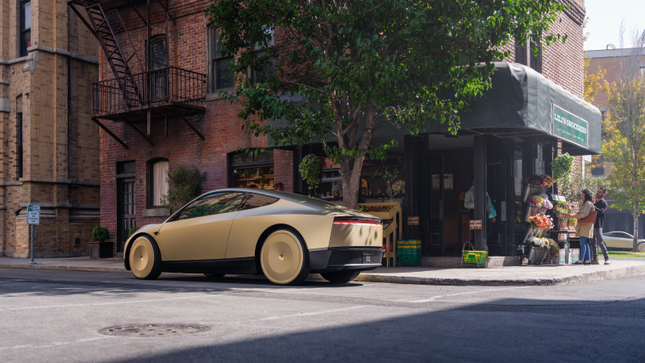 A picture of the Tesla Cybercab parked on the street. 